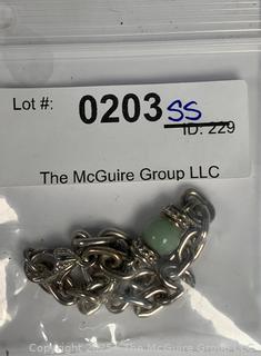 Sterling Silver Judith Ripka Link Chain Bracelet with Green Stone Bead