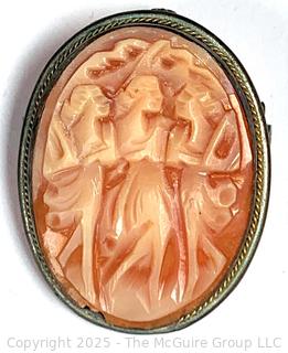 Victorian Hand Carved Shell Cameo Pendant Brooch of Three Graces