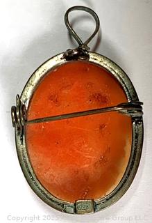 Victorian Hand Carved Shell Cameo Pendant Brooch of Three Graces