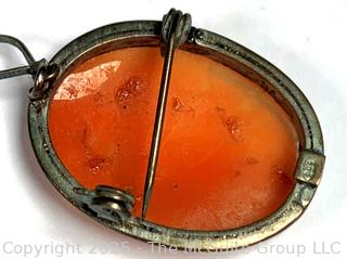 Victorian Hand Carved Shell Cameo Pendant Brooch of Three Graces