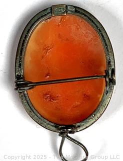 Victorian Hand Carved Shell Cameo Pendant Brooch of Three Graces