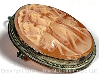 Victorian Hand Carved Shell Cameo Pendant Brooch of Three Graces