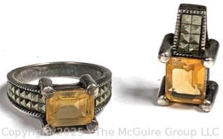 Sterling Silver, Marcasite and Citrine Ring and Matching Pendant by Judith Jack 