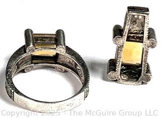 Sterling Silver, Marcasite and Citrine Ring and Matching Pendant by Judith Jack 