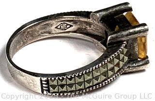 Sterling Silver, Marcasite and Citrine Ring and Matching Pendant by Judith Jack 