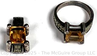 Sterling Silver, Marcasite and Citrine Ring and Matching Pendant by Judith Jack 
