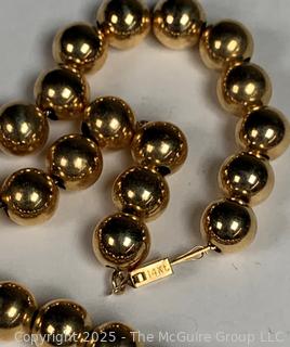 14kt Yellow Gold Hollow Bead Necklace on Chain.  10 grams