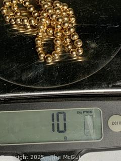 14kt Yellow Gold Hollow Bead Necklace on Chain.  10 grams