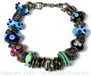 Sterling Silver with Hand Blown Art Glass Bead Bracelet