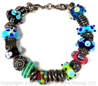 Sterling Silver with Hand Blown Art Glass Bead Bracelet