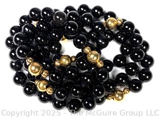 Onxy Opera Length Bead Necklace with Gold Bead Spacers