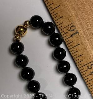 Onxy Opera Length Bead Necklace with Gold Bead Spacers