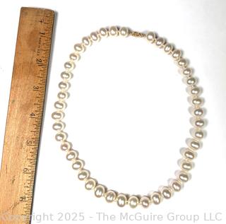 Large 10mm Cultured Pearl and 14k Gold Clasp Necklace, 17"