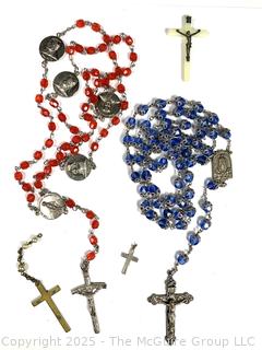 Collection of Cut Glass Rosary Beads and Crucifix Pendants