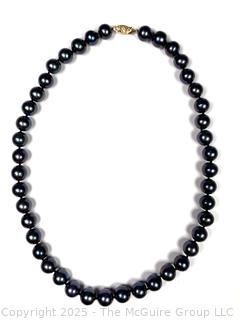 Knotted Black Pearl Necklace with 14kt Gold Clasp, 18"