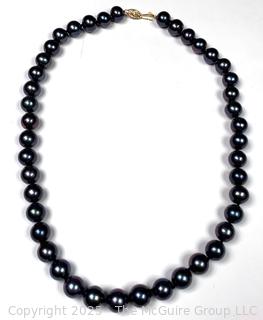 Knotted Black Pearl Necklace with 14kt Gold Clasp, 18"