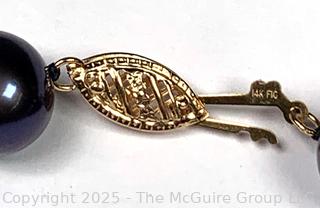 Knotted Black Pearl Necklace with 14kt Gold Clasp, 18"