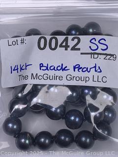 Knotted Black Pearl Necklace with 14kt Gold Clasp, 18"