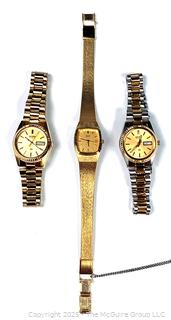 Three (3) Ladies Gold Wrist Watches, Untested