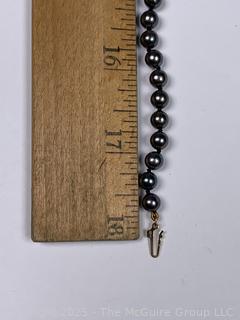 Knotted Black Pearl Necklace with 14kt Gold Clasp, 18"