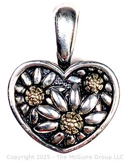 Ann King Sterling Silver and 18kt Gold Marguerite Daisy Heart Pendant 