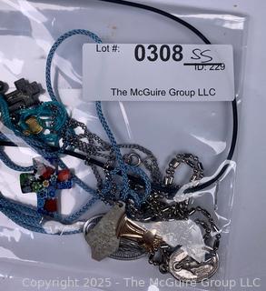 Group of Religious Medals, Millefiori Glass Cross Pendant and Pocket Rosary