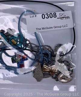 Group of Religious Medals, Millefiori Glass Cross Pendant and Pocket Rosary