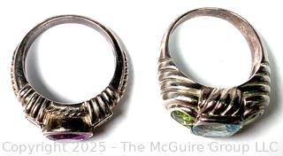 Two (2) Judith Ripka Sterling Silver Rings Including Bezel Amethyst and Blue Topaz with Peridot