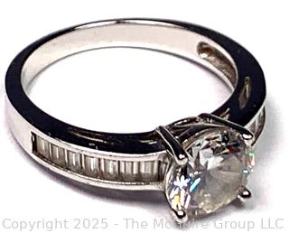 Sterling Silver Cubic Zirconia Baguette & Round Center Ring