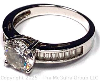 Sterling Silver Cubic Zirconia Baguette & Round Center Ring
