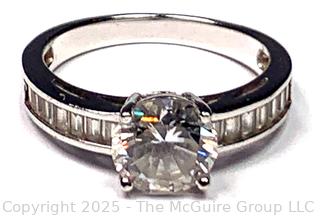 Sterling Silver Cubic Zirconia Baguette & Round Center Ring