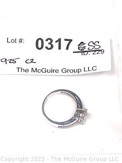 Sterling Silver Cubic Zirconia Baguette & Round Center Ring