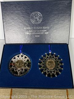 Four (4)  US Mint Christmas Ornaments 1996, 1997, 1998 & 2000 in Boxes