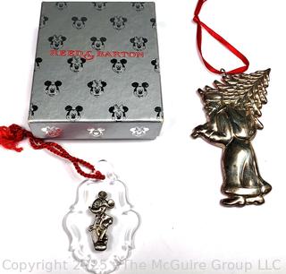 Two (2) Sterling Silver Christmas Ornaments Including Reed & Barton Mickey Mouse Disney and Santa with Tree (Unmarked)