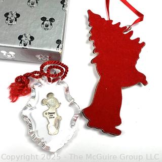 Two (2) Sterling Silver Christmas Ornaments Including Reed & Barton Mickey Mouse Disney and Santa with Tree (Unmarked)