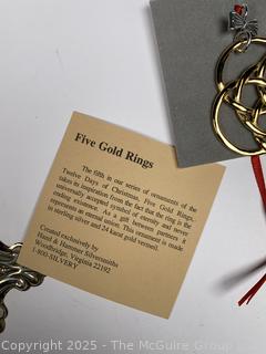 Two (2) Christmas Ornaments Including Reed & Barton Sterling Silver Snowflake 1990 & Hand & HAmmer Five Golden Rings