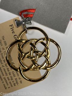 Two (2) Christmas Ornaments Including Reed & Barton Sterling Silver Snowflake 1990 & Hand & HAmmer Five Golden Rings