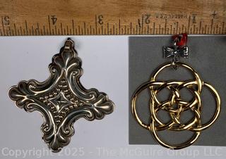 Two (2) Christmas Ornaments Including Reed & Barton Sterling Silver Snowflake 1990 & Hand & HAmmer Five Golden Rings
