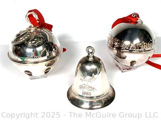 Three (3) Christmas Bell Ornaments by Reed & Barton, Kirk & Stieff and Wallace
