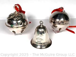 Three (3) Christmas Bell Ornaments by Reed & Barton, Kirk & Stieff and Wallace