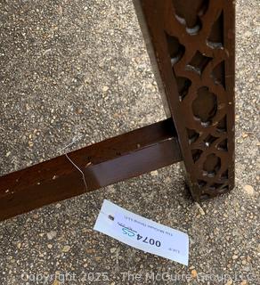 Upholstered Mahogany Chippendale Lolling Chair with Blind Fretwork Legs.  Stain on seat. 41"H x 27"W x 27"D