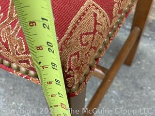 Mahogany Double Saddle Bench in Red Chinoiserie Upholstery by Jules Rist.  39"W x 15"D x 20"H