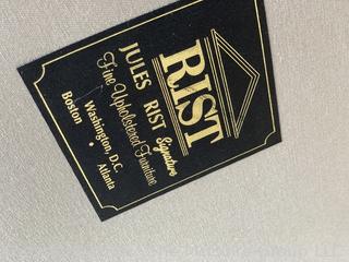 Mahogany Double Saddle Bench in Red Chinoiserie Upholstery by Jules Rist.  39"W x 15"D x 20"H