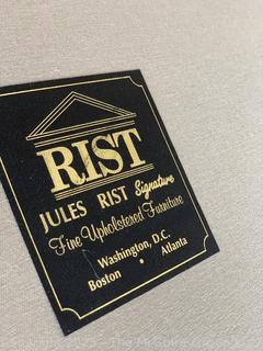 Mahogany Double Saddle Bench in Red Chinoiserie Upholstery by Jules Rist.  39"W x 15"D x 20"H