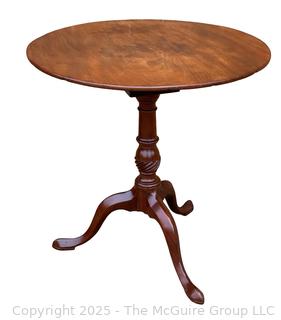 English Queen Anne Tilt Top Mahogany Tea Table on Cabriole Pedestal Base circa 1800   Measures 28"H x 35"W x 28"D