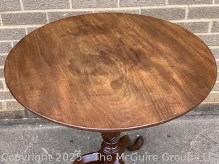 English Queen Anne Tilt Top Mahogany Tea Table on Cabriole Pedestal Base circa 1800   Measures 28"H x 35"W x 28"D
