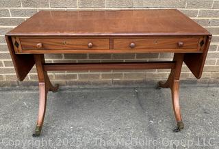 English Regency Mahogany Drop Leaf Sofa Table w/ Castors