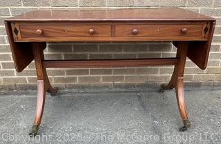 English Regency Mahogany Drop Leaf Sofa Table w/ Castors