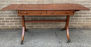 English Regency Mahogany Drop Leaf Sofa Table w/ Castors