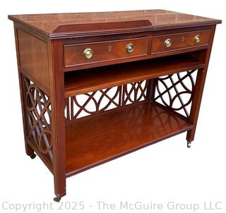 Baker Mahogany Chippendale Style Fretwork Telephone Console Table with Tilt Top.  35"W x 17"D x 29"T